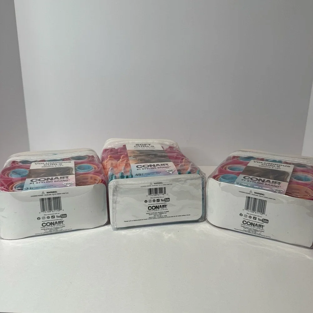 Lot 3 Conair Hair Rollers Voluminous Curls Soft Curls Assorted Sizes New w/ Bag